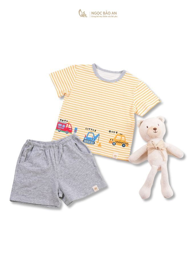 [NGỌC BẢO AN KIDS] Bộ quần áo cộc tay 4 chiều xe sọc vàng