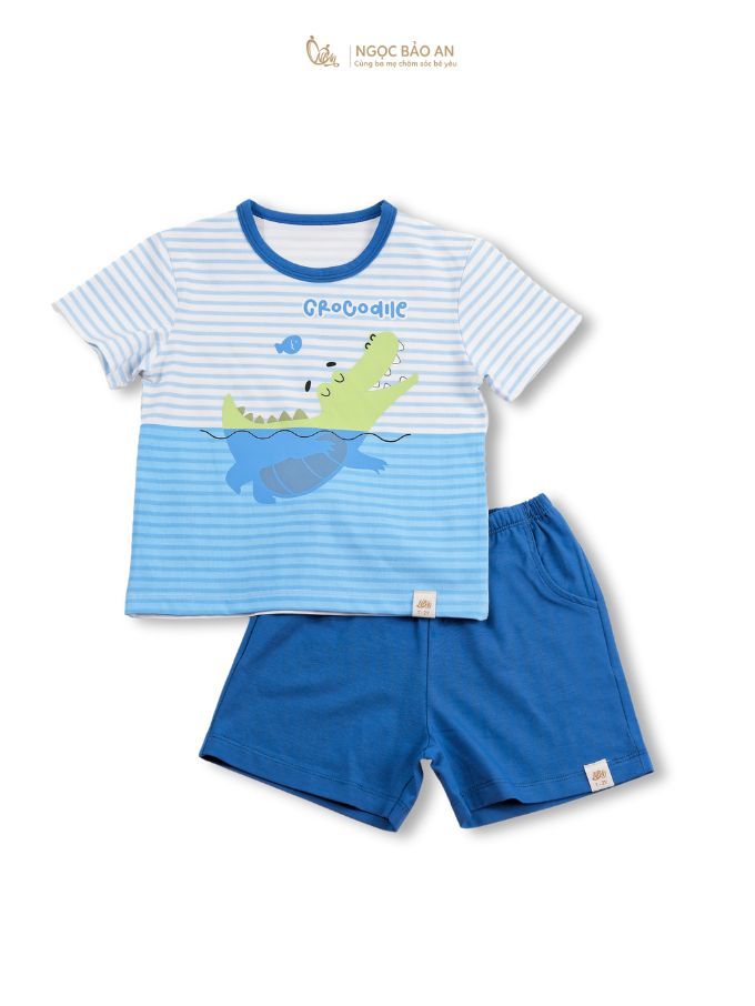 [NGỌC BẢO AN KIDS] Bộ quần áo cộc tay 4 chiều cá sấu sọc xanh