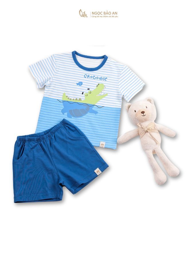 [NGỌC BẢO AN KIDS] Bộ quần áo cộc tay 4 chiều cá sấu sọc xanh