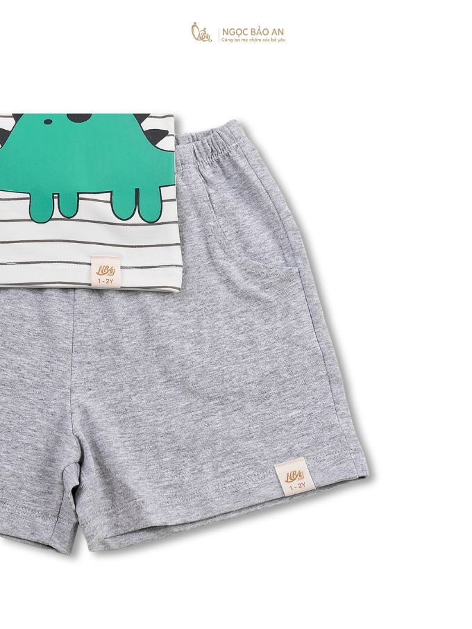 [NGỌC BẢO AN KIDS] Bộ quần áo cộc tay 4 chiều khủng long sọc xám