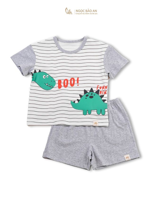 [NGỌC BẢO AN KIDS] Bộ quần áo cộc tay 4 chiều khủng long sọc xám