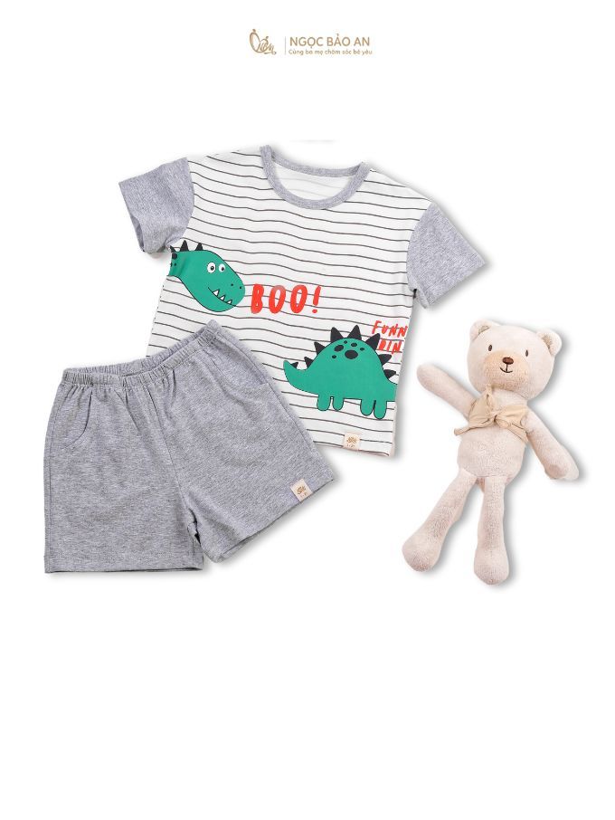 [NGỌC BẢO AN KIDS] Bộ quần áo cộc tay 4 chiều khủng long sọc xám