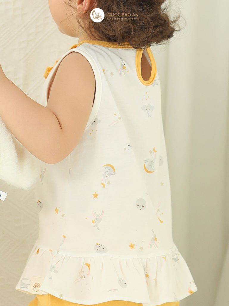 [NGỌC BẢO AN KIDS] Bộ quần áo đùi sát nách bé gái hoạ tiết thỏ trăng vàng