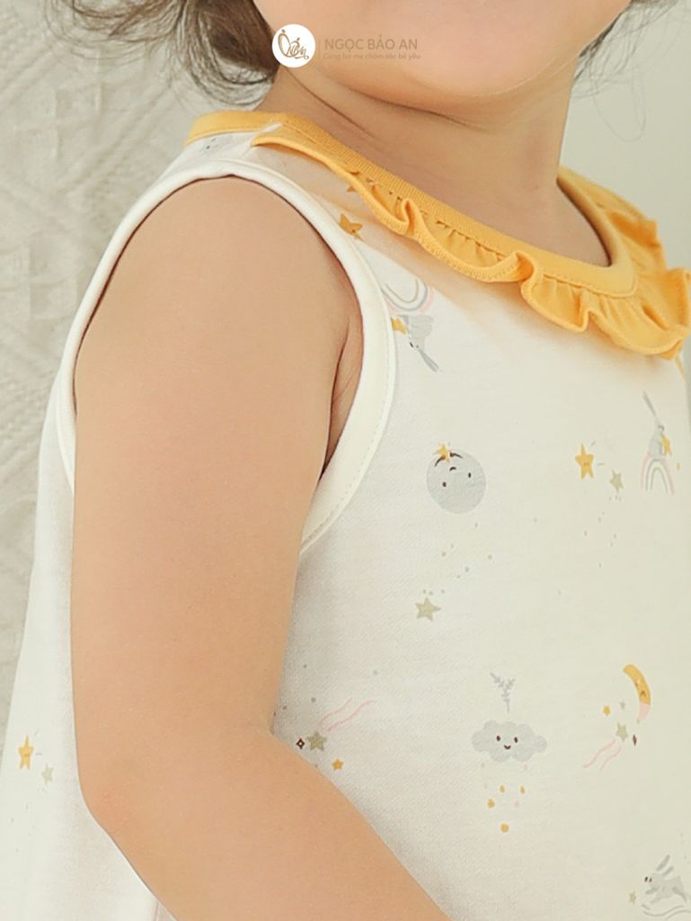 [NGỌC BẢO AN KIDS] Bộ quần áo đùi sát nách bé gái hoạ tiết thỏ trăng vàng