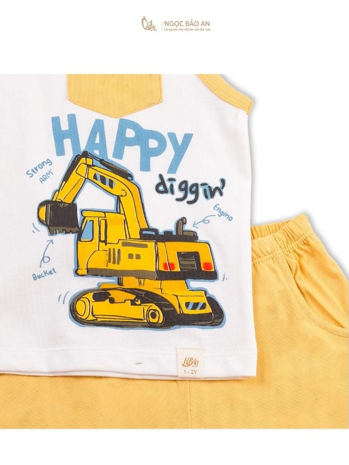 [NGỌC BẢO AN KIDS] Bộ quần áo sát nách 2 chiều xe cẩu vàng
