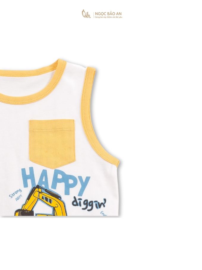 [NGỌC BẢO AN KIDS] Bộ quần áo sát nách 2 chiều xe cẩu vàng