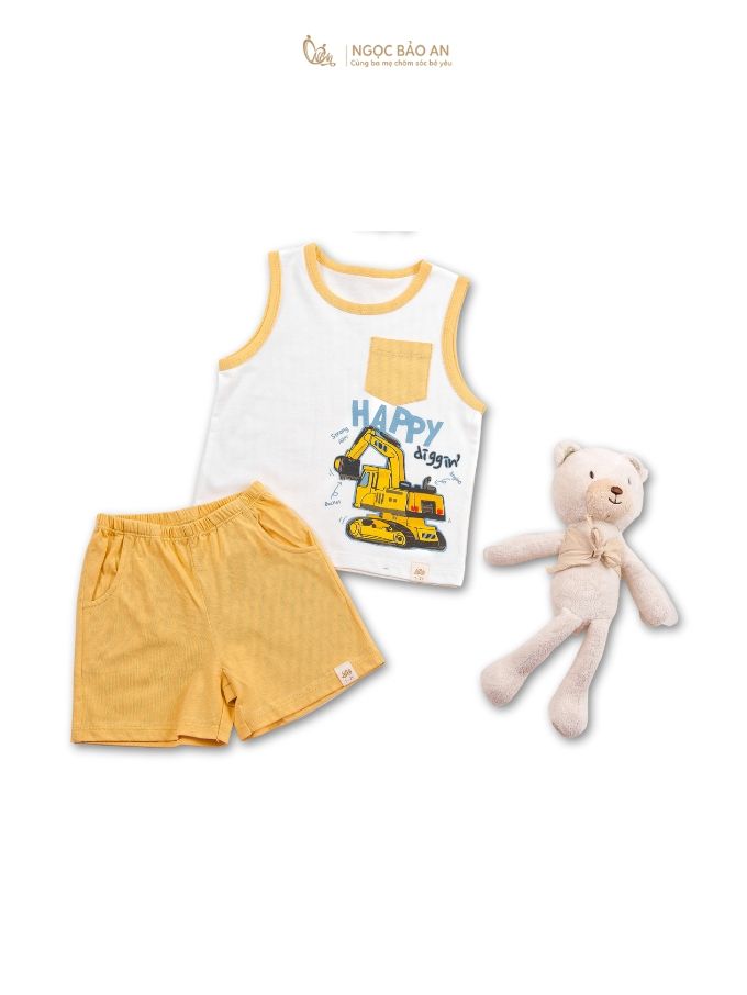 [NGỌC BẢO AN KIDS] Bộ quần áo sát nách 2 chiều xe cẩu vàng