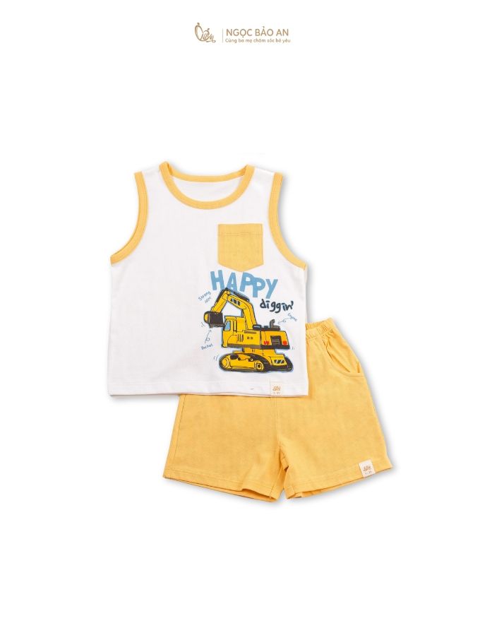 [NGỌC BẢO AN KIDS] Bộ quần áo sát nách 2 chiều xe cẩu vàng