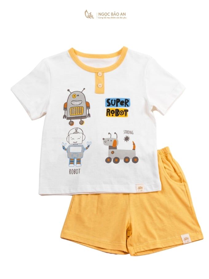 [NGỌC BẢO AN KIDS] Bộ quần áo cộc tay 2 chiều robot vàng