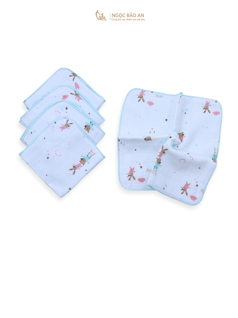 [M&B] Set 5 khăn gạc sữa sợi tre in hình 25cmx25cm