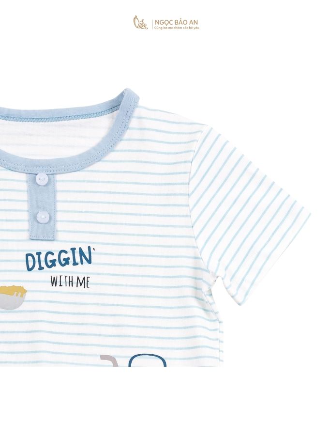 [NGỌC BẢO AN KIDS] Bộ quần áo cộc tay 2 chiều xe xúc xanh đậm