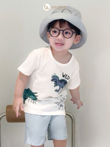 [NGỌC BẢO AN KIDS] Bộ quần áo cộc tay 2 chiều khủng long xanh đậm