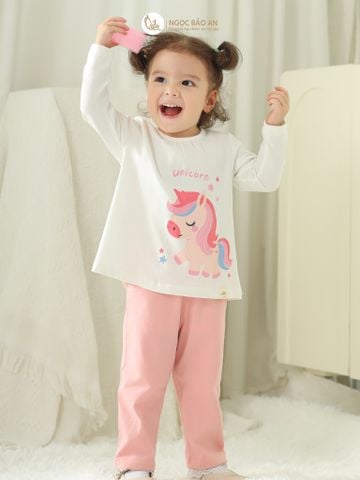 [NGỌC BẢO AN] Bộ quần áo dài tay bé gái hoạ tiết unicorn hồng