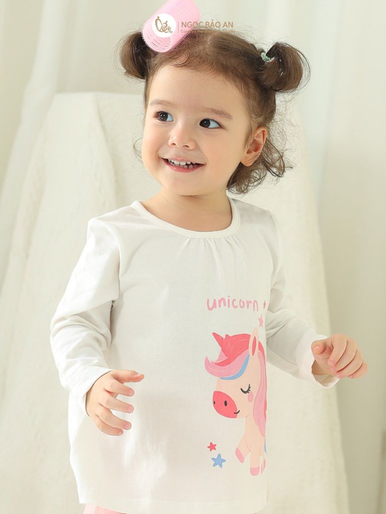 [NGỌC BẢO AN] Bộ quần áo dài tay bé gái hoạ tiết unicorn hồng