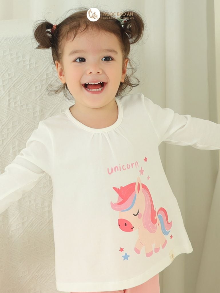 [NGỌC BẢO AN] Bộ quần áo dài tay bé gái hoạ tiết unicorn hồng