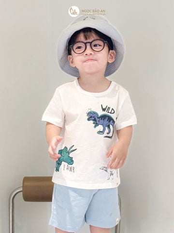 [NGỌC BẢO AN KIDS] Bộ quần áo cộc tay 2 chiều khủng long xanh đậm