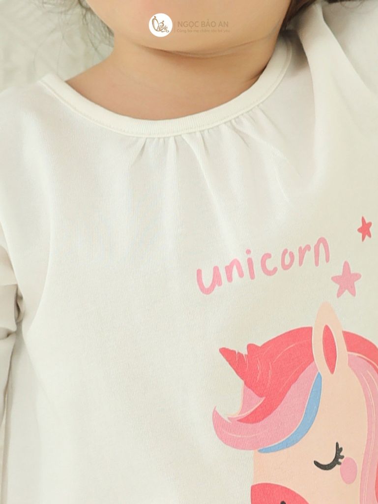 [NGỌC BẢO AN] Bộ quần áo dài tay bé gái hoạ tiết unicorn hồng
