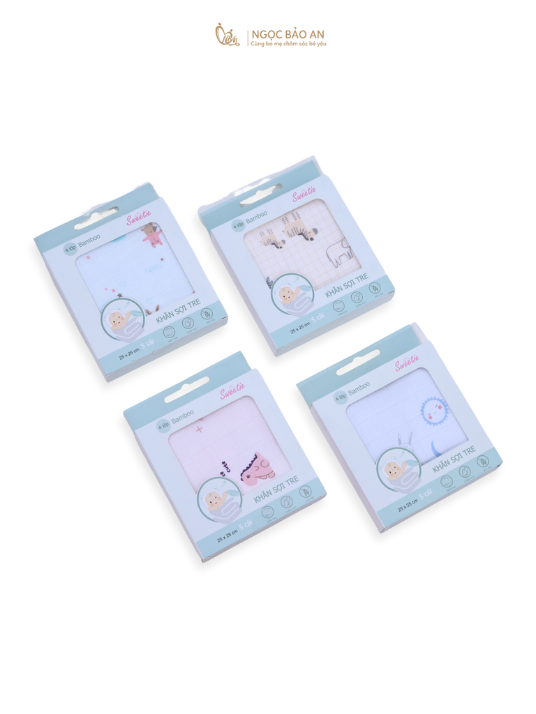 [M&B] Set 5 khăn gạc sữa sợi tre in hình 25cmx25cm