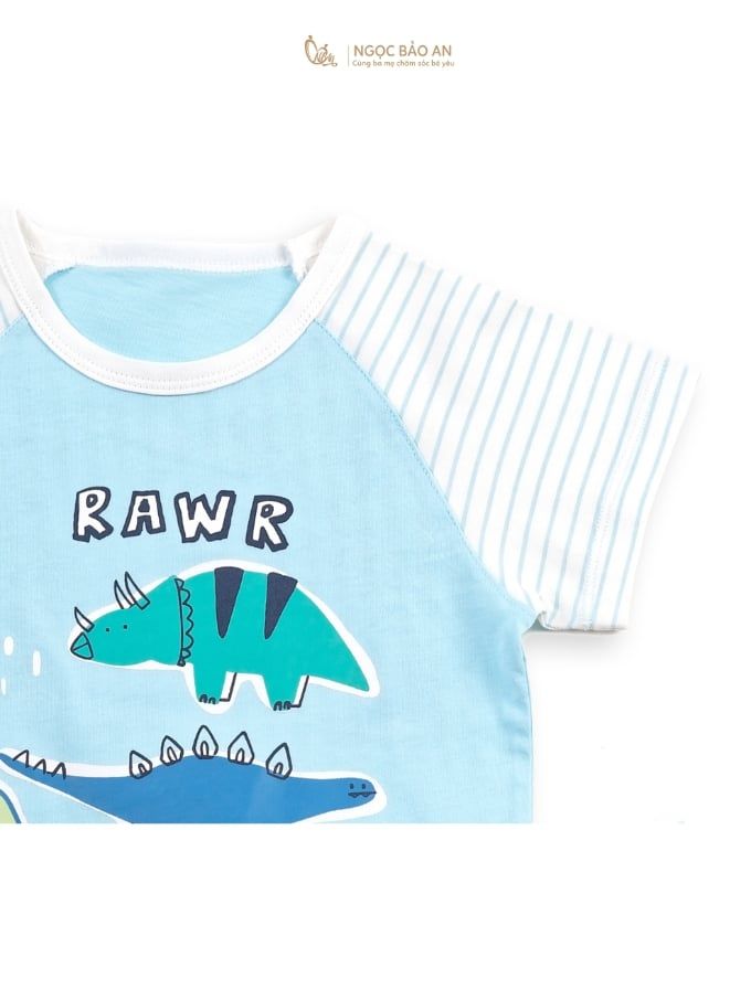 [NGỌC BẢO AN KIDS] Bộ quần áo cộc tay 2 chiều khủng long sọc xanh