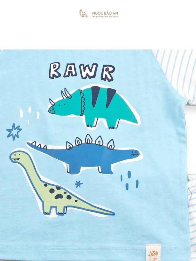 [NGỌC BẢO AN KIDS] Bộ quần áo cộc tay 2 chiều khủng long sọc xanh