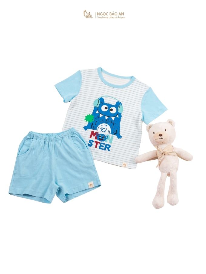 [NGỌC BẢO AN KIDS] Bộ quần áo cộc tay 2 chiều monster xanh đậm