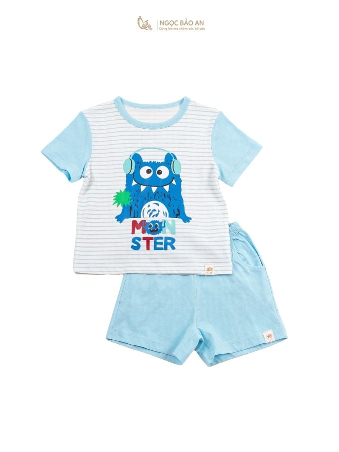 [NGỌC BẢO AN KIDS] Bộ quần áo cộc tay 2 chiều monster xanh đậm