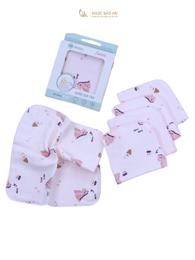 [M&B] Set 5 khăn gạc sữa sợi tre in hình 25cmx25cm