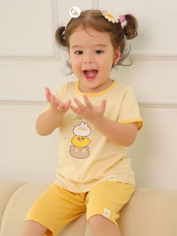 [NGỌC BẢO AN KIDS] Bộ quần áo lửng bé gái hoạ tiết gấu lemon vàng