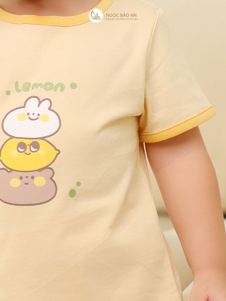 [NGỌC BẢO AN KIDS] Bộ quần áo lửng bé gái hoạ tiết gấu lemon vàng