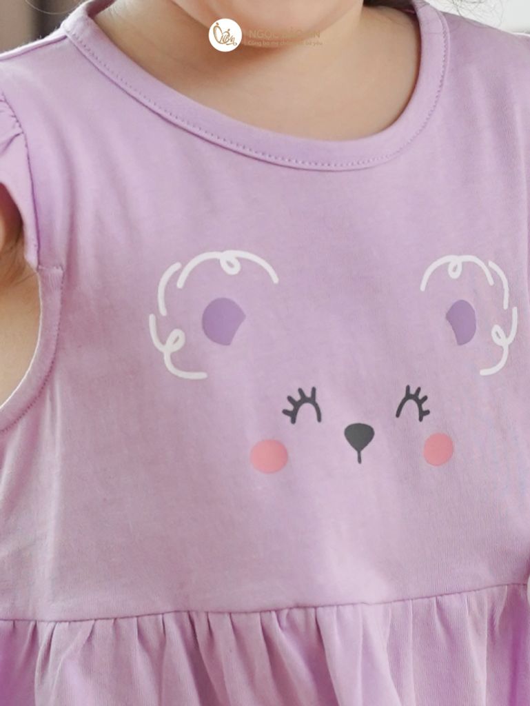 [NGỌC BẢO AN KIDS] Bộ quần áo lửng bé gái hoạ tiết gấu thỏ tím
