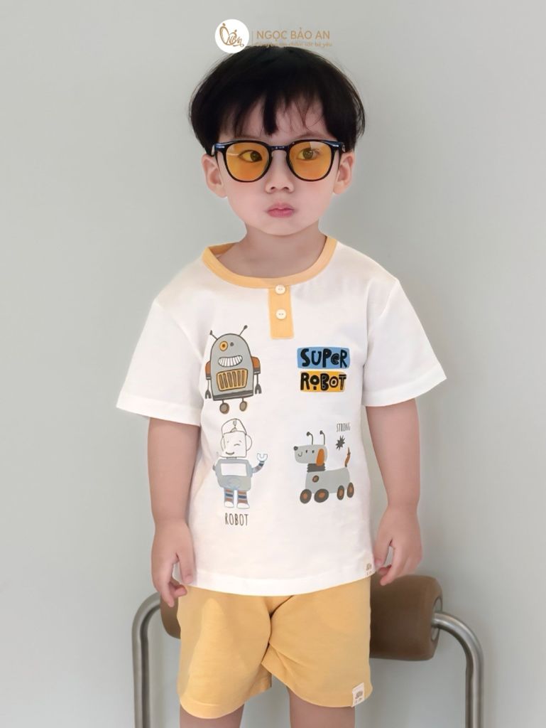 [NGỌC BẢO AN KIDS] Bộ quần áo cộc tay 2 chiều robot vàng