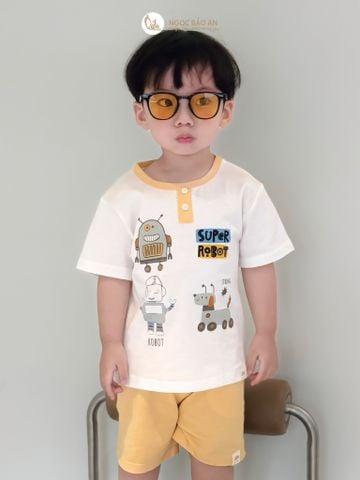 [NGỌC BẢO AN KIDS] Bộ quần áo cộc tay 2 chiều robot vàng