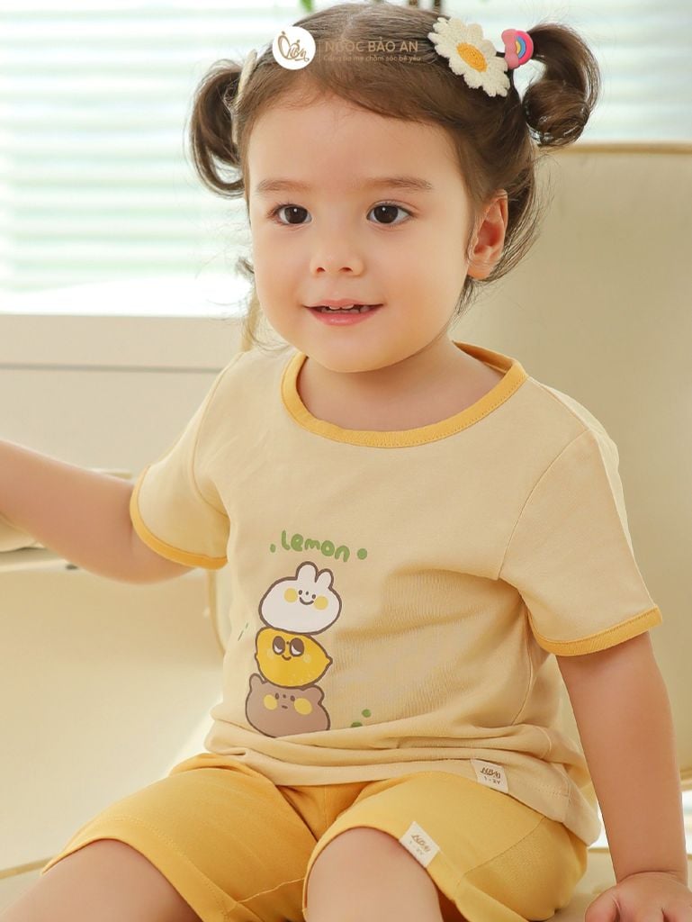 [NGỌC BẢO AN KIDS] Bộ quần áo lửng bé gái hoạ tiết gấu lemon vàng