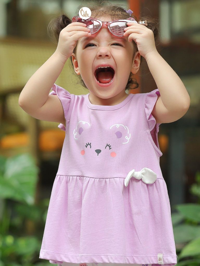 [NGỌC BẢO AN KIDS] Bộ quần áo lửng bé gái hoạ tiết gấu thỏ tím
