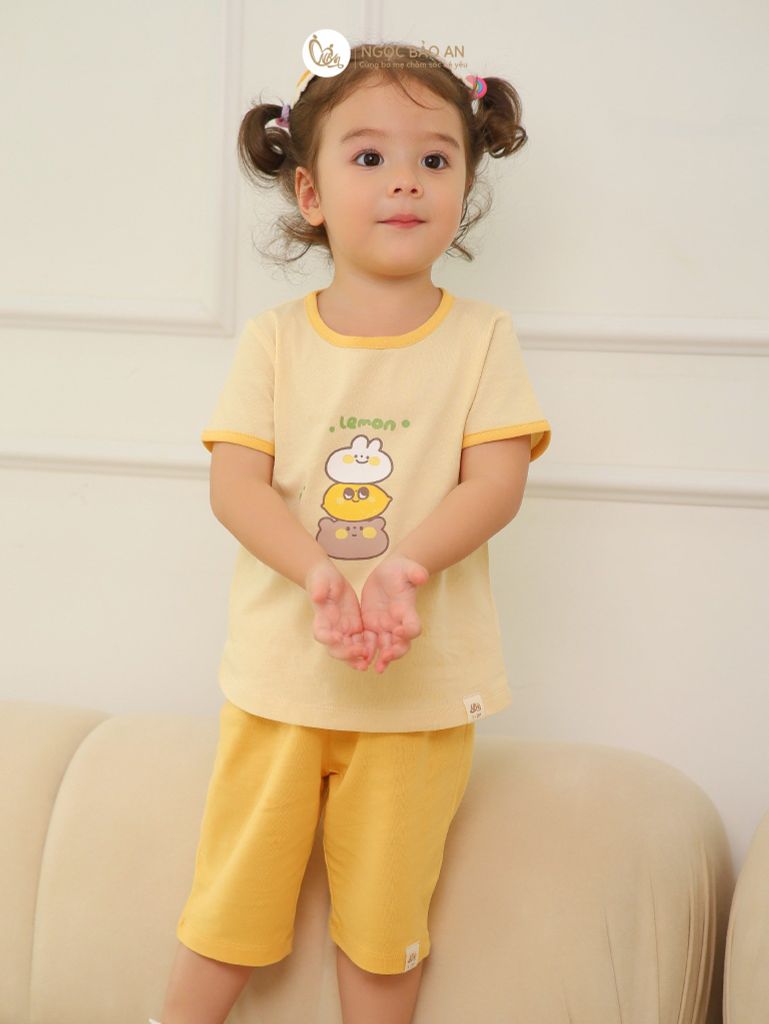 [NGỌC BẢO AN KIDS] Bộ quần áo lửng bé gái hoạ tiết gấu lemon vàng