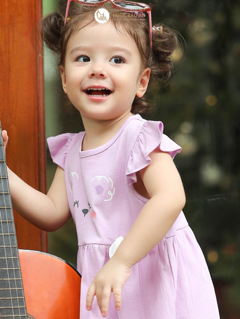 [NGỌC BẢO AN KIDS] Bộ quần áo lửng bé gái hoạ tiết gấu thỏ tím