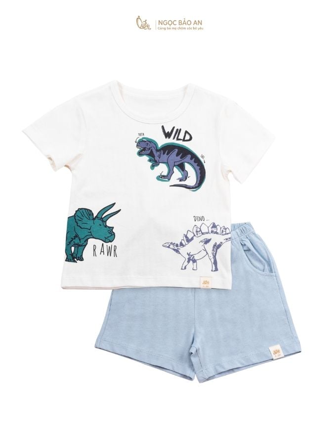 [NGỌC BẢO AN KIDS] Bộ quần áo cộc tay 2 chiều khủng long xanh đậm