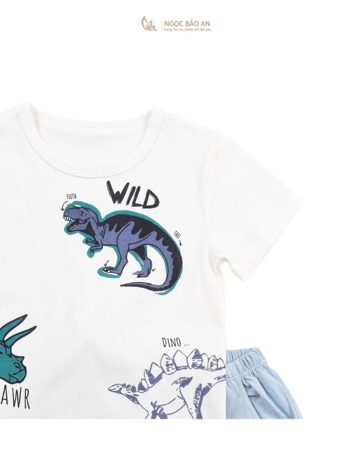 [NGỌC BẢO AN KIDS] Bộ quần áo cộc tay 2 chiều khủng long xanh đậm