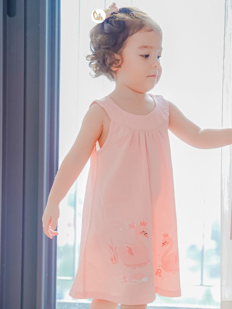 [NGỌC BẢO AN KIDS] Đầm cánh tiên bé gái hoạ in hình thiên nga