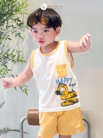 [NGỌC BẢO AN KIDS] Bộ quần áo sát nách 2 chiều xe cẩu vàng