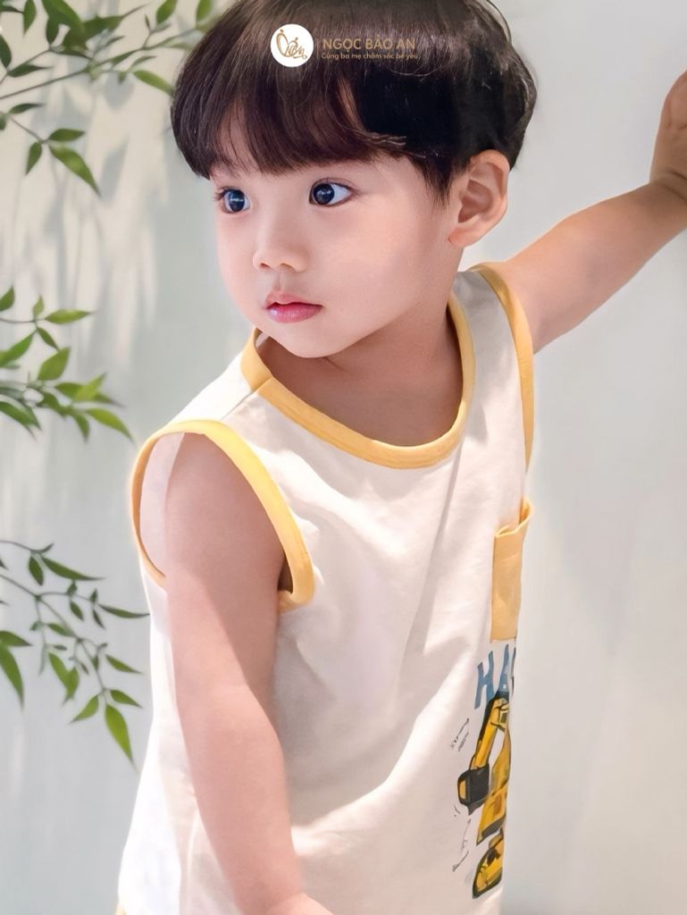 [NGỌC BẢO AN KIDS] Bộ quần áo sát nách 2 chiều xe cẩu vàng