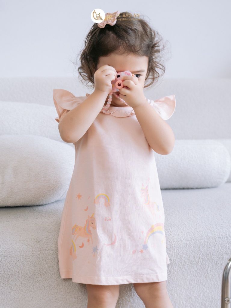 [NGỌC BẢO AN KIDS] Đầm cánh tiên bé gái hoạ in hình unicorn