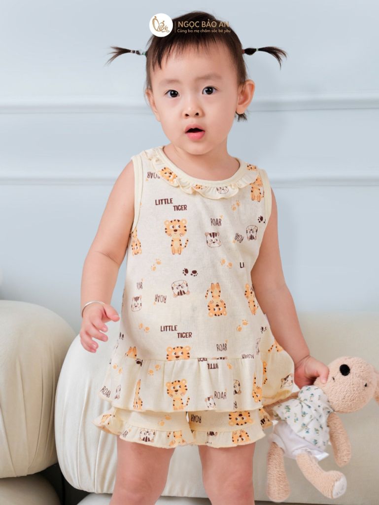 Bộ áo quần ngắn Borib bé Gái Honey cotton