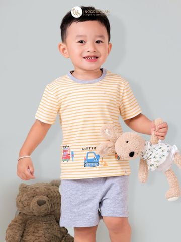 [NGỌC BẢO AN KIDS] Bộ quần áo cộc tay 4 chiều xe sọc vàng