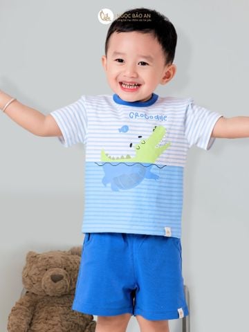 [NGỌC BẢO AN KIDS] Bộ quần áo cộc tay 4 chiều cá sấu sọc xanh