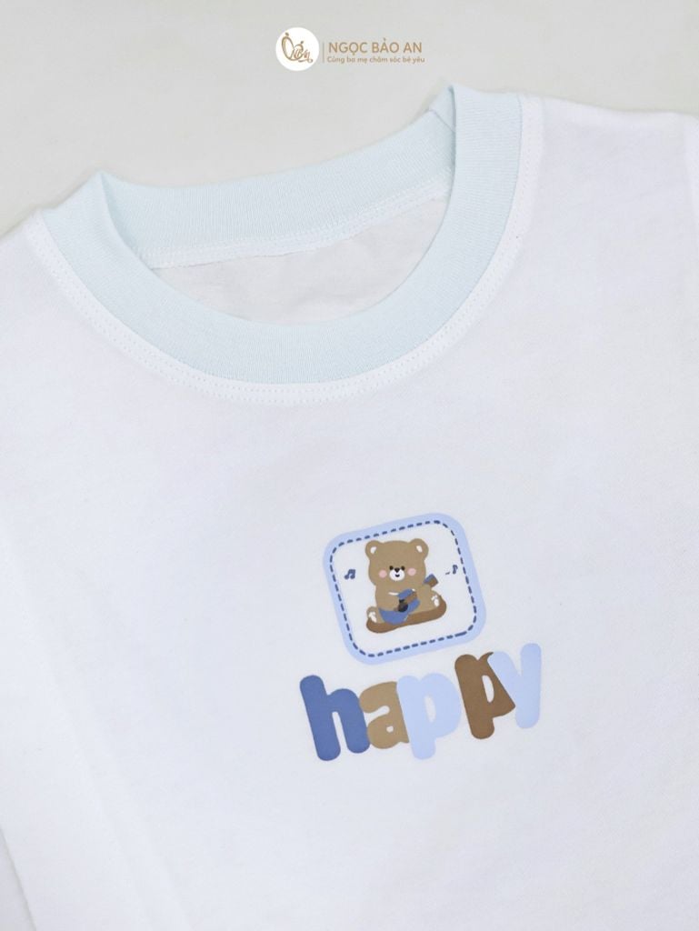 [M&B] BST Gấu: Bộ quần áo sát nách M&B gấu happy xanh