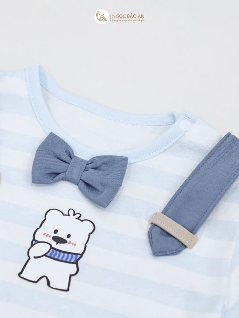 [M&B] BST Gấu: Bộ quần áo ngắn cộc tay gấu sọc xanh