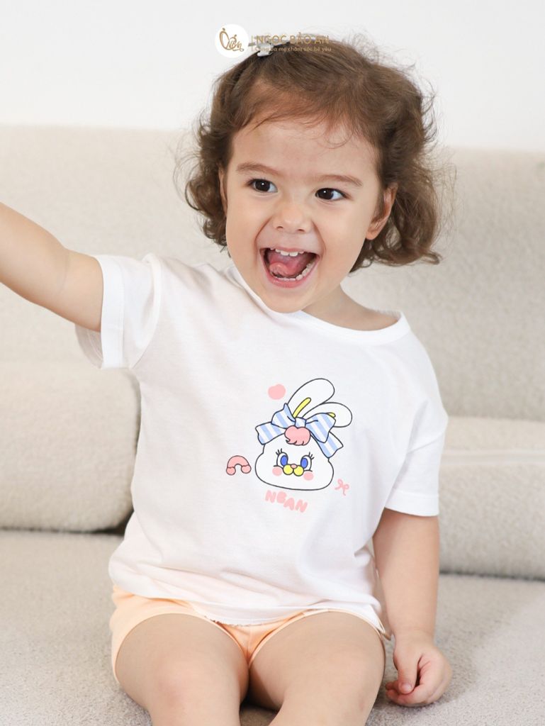 [NGỌC BẢO AN KIDS] Bộ quần áo lửng bé gái hoạ tiết thỏ đáng yêu