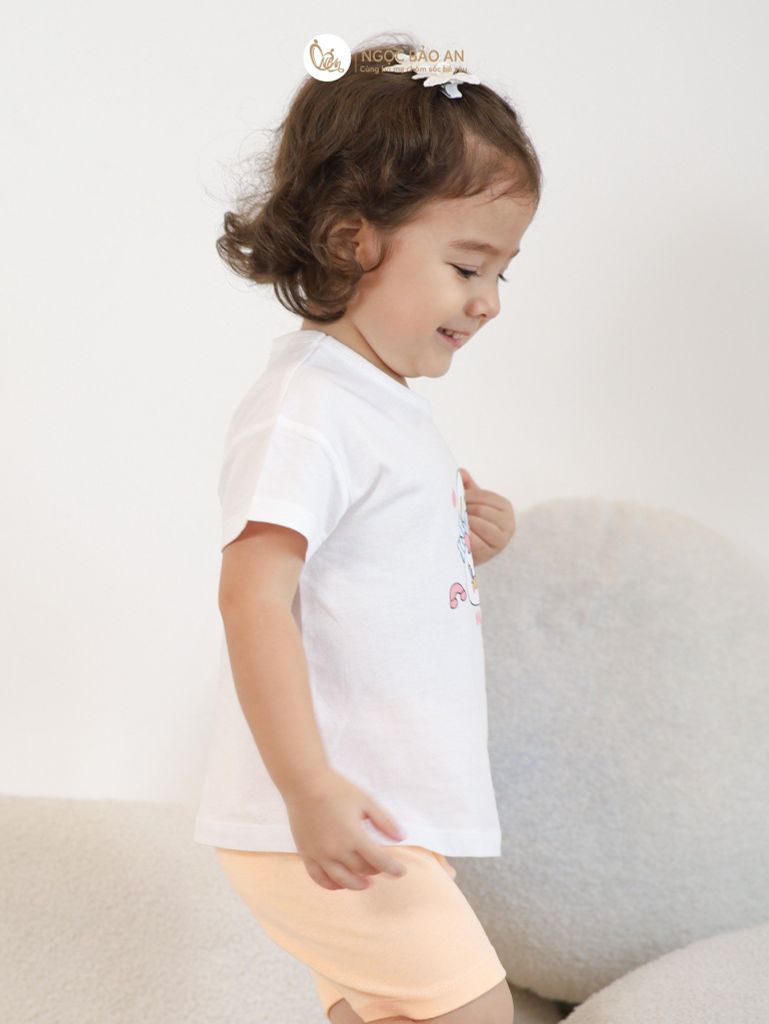 [NGỌC BẢO AN KIDS] Bộ quần áo lửng bé gái hoạ tiết thỏ đáng yêu