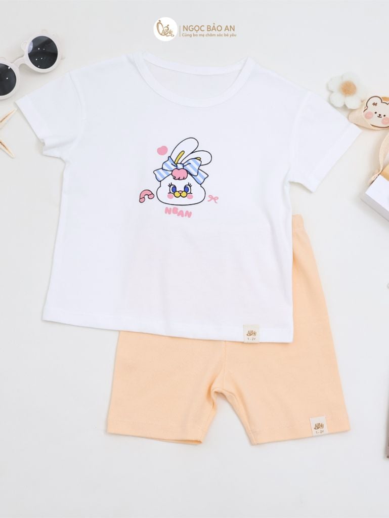 [NGỌC BẢO AN KIDS] Bộ quần áo lửng bé gái hoạ tiết thỏ trắng